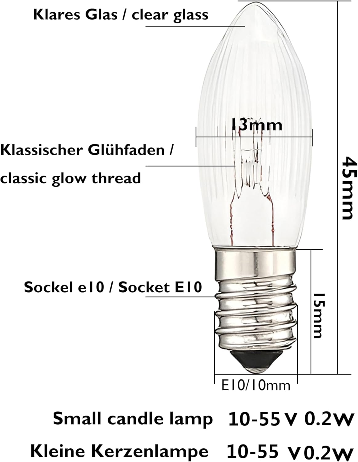 15 Pcs Replacement Bulbs AC E10 10V-55V 0.2W 2200K Warmwhite for String Lights, Christmas Garlands, Light Arch, Christmas Candlestick